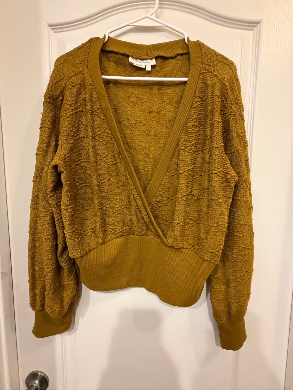 Anthropologie Olive-Mustard Textured V-Neck Sweater